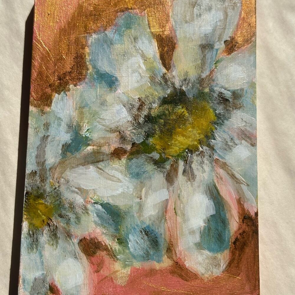 Acrylic Floral Painting with Gold and Pink Accents